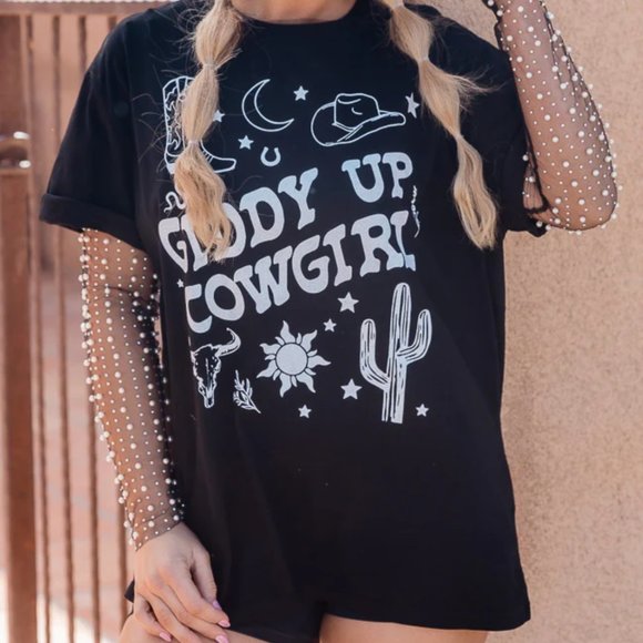 Pink Lily Giddy Up Cowgirl Tshirt - Picture 1 of 3